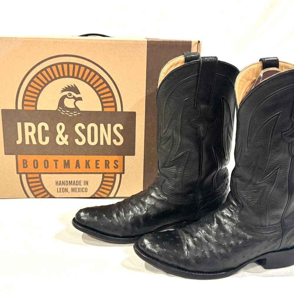 JRC & Sons Men's Full Quill Ostrich Cowboy Boot in Black Size 10